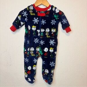 Peanuts Blue and Red Footies with Festive Cartoon Design